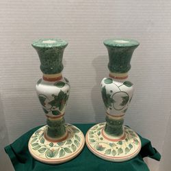 Pfaltzgraff Orleans-Green Floral Candle Holders