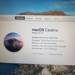 2012 Apple MacBook Air 13.3" i7 2.0GHz 8GB RAM 256GB SSD Webcam WiFi macOS Catalina @RizTech Medina