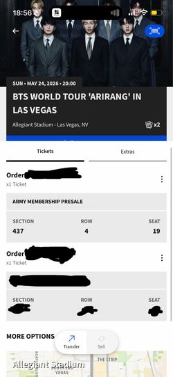 1 BTS Vegas D2 ticket 5/24/2026