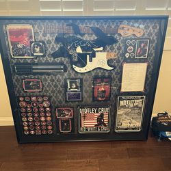 Motley Crue Music Rock Memorabilia Smashed Guitar, Used Drumsticks, Tommy Lee Autograph, Guitar Pick