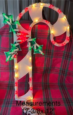 Vintage 2000 Impact Plastic Lighted Candy Cane With Holly Window Decoration.