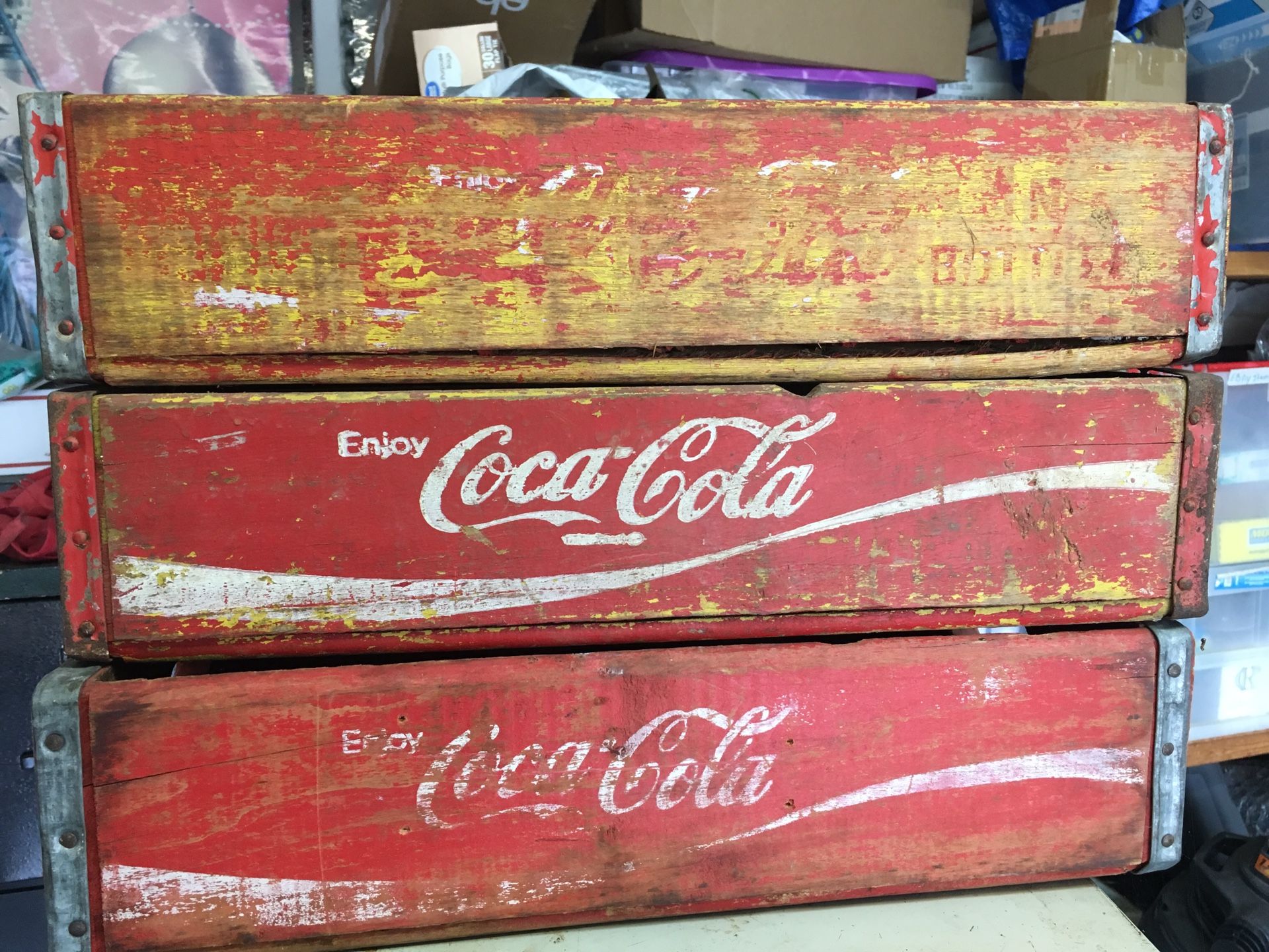 Vintage 3 wood Coca Cola cases