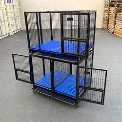 (NEW) $370 (Set of 2) Stackable Dog Cage 41x31x65” Heavy Duty Kennel w/ Plastic Tray