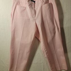 Talbots The Perfect Crop Pants Women Size 14P Pink White Plaid Gingham