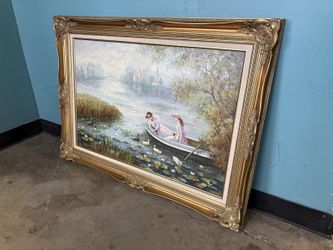 Renoir Inspired Lilly Lake Painting Print by Heunz Ronunde in Gold Frame