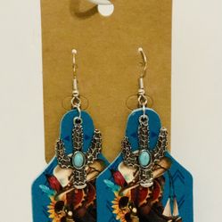 NEW Western Cowgirl Boho Theme Faux Leather Dangle Earrings