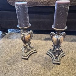 Beautiful Antique finish Candle Holders 11 inches Tall With Candles