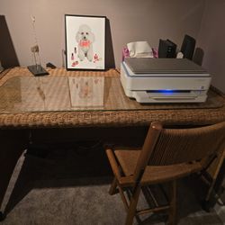 Vintage Rattan Desk & Chair 