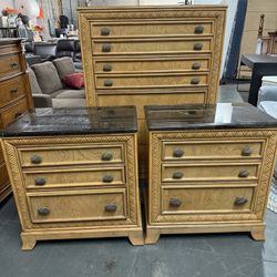 Elegant Light Wood Bedroom Set with Marble Tops – Timeless & Sophisticated