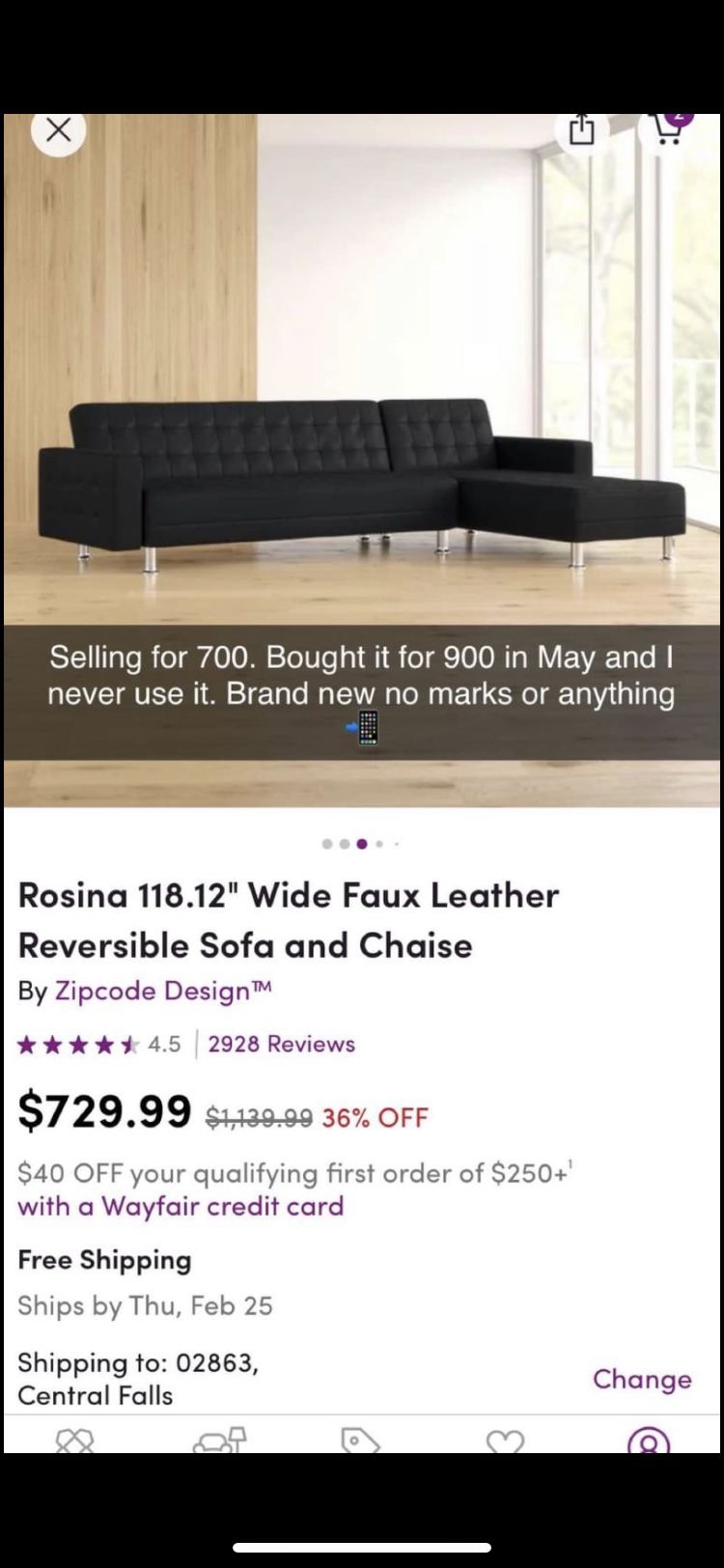 Faux Leather Sofa And Chaise