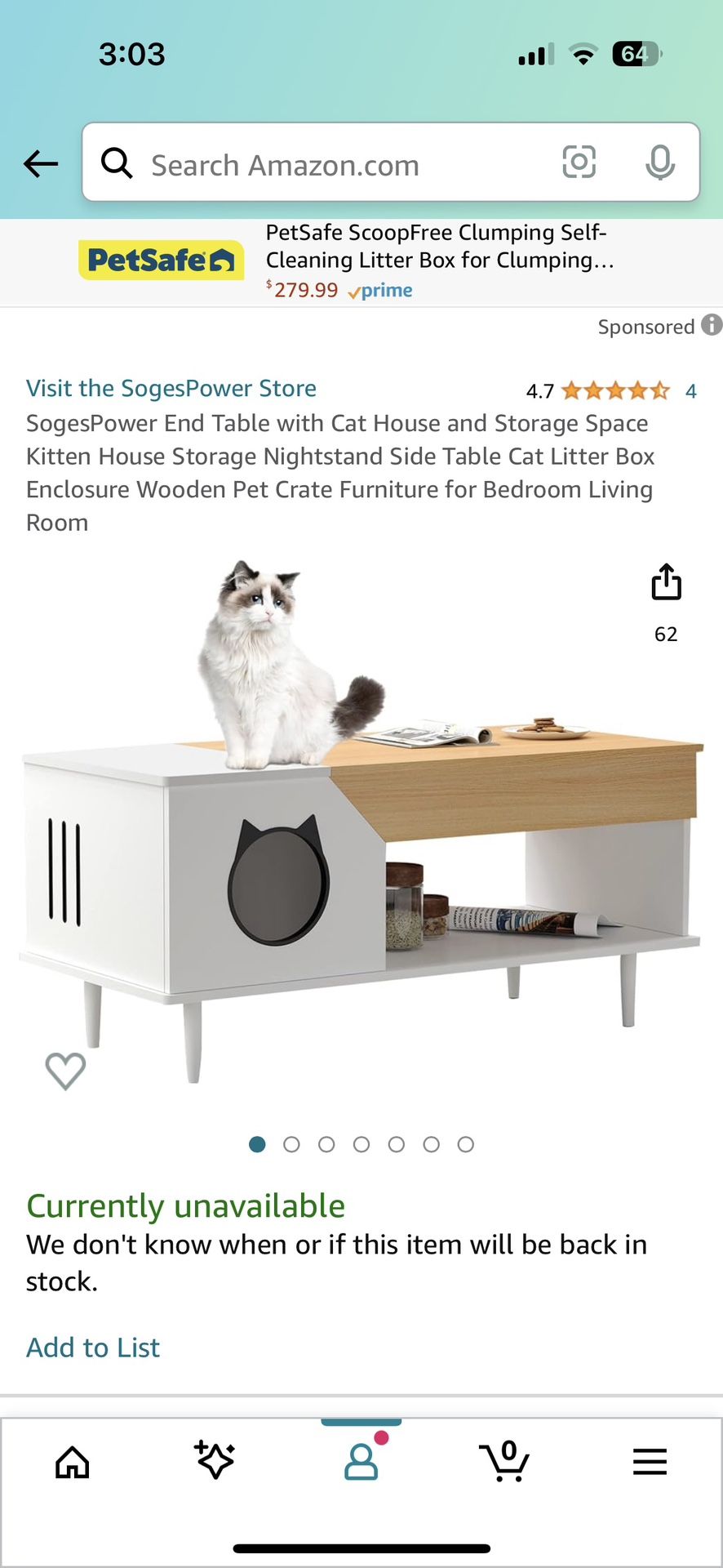 SogesPower End Table with Cat House - Brand New Unopened