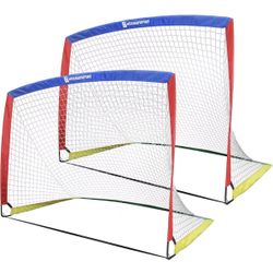 Soccer Goal, 7X5 ft Pop Up Soccer Goal Set of 2, Portable Soccer Goals for Backyard for Indoor or Outdoor Practice, Multiple Sizes Soccer Nets Trainin