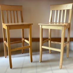 Set Of 2 Schoolhouse Style Wood Bar Stools