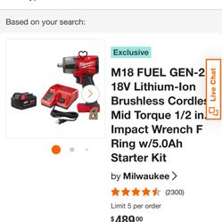M18 FUEL GEN-2 18V Lithium-Ion Brushless Cordless Mid Torque 1/2 in. Impact 