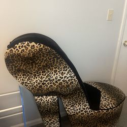 Upholstered Stiletto High Heel Leopard Print Chair