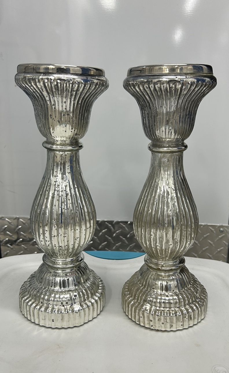 Silver  Pillar Candle Holders