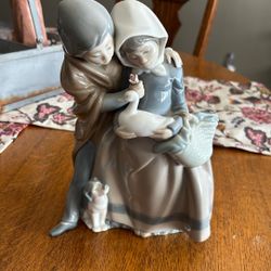 Lladro Children With Duck And Dog