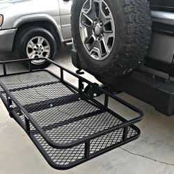 (NEW) $125 Heavy-Duty Folding Cargo Rack Carrier 60x25” Fold Up Basket 2” Hitch Receiver 500 Lbs Max 