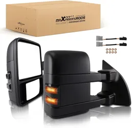Tow Mirrors for 1999-2016 Ford F250 F350 F450 F550 Super Duty, Excursion 2000-2005 with Power Glass Heated Manual Telescoping & Folding LED Turn Signa
