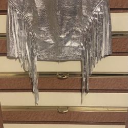 Fashion Nova Silver Faux Leather Fringe Mini Skirt Size Medium 