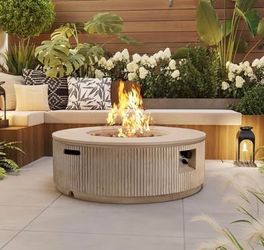 New 38.19'' Round Outdoor Fire Pit with Vertical Stripe Design, 50000 BTU Round Fire Pit Table