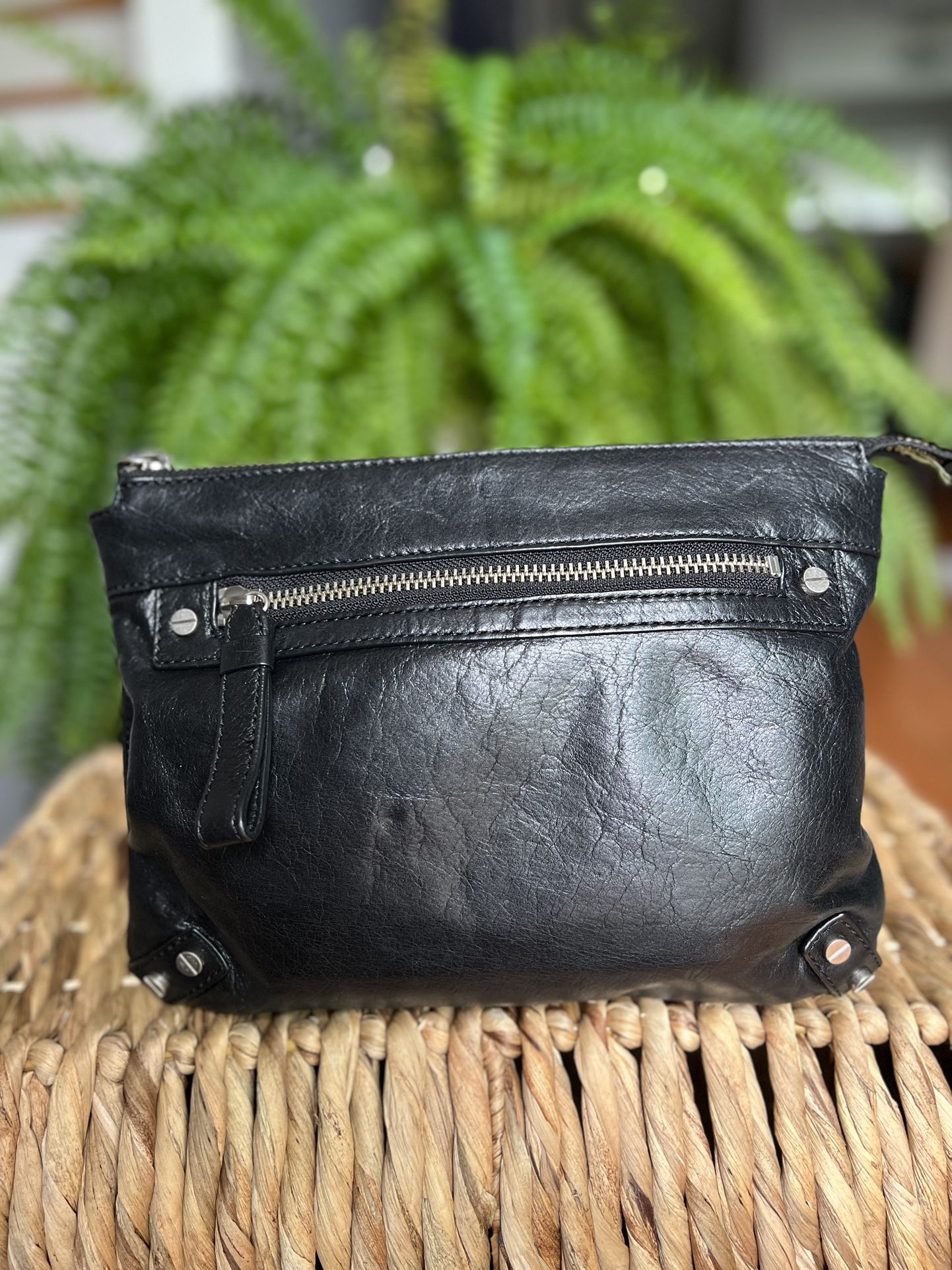 Club Monaco Leather Wristlet Clutch purse With Wrist Strap