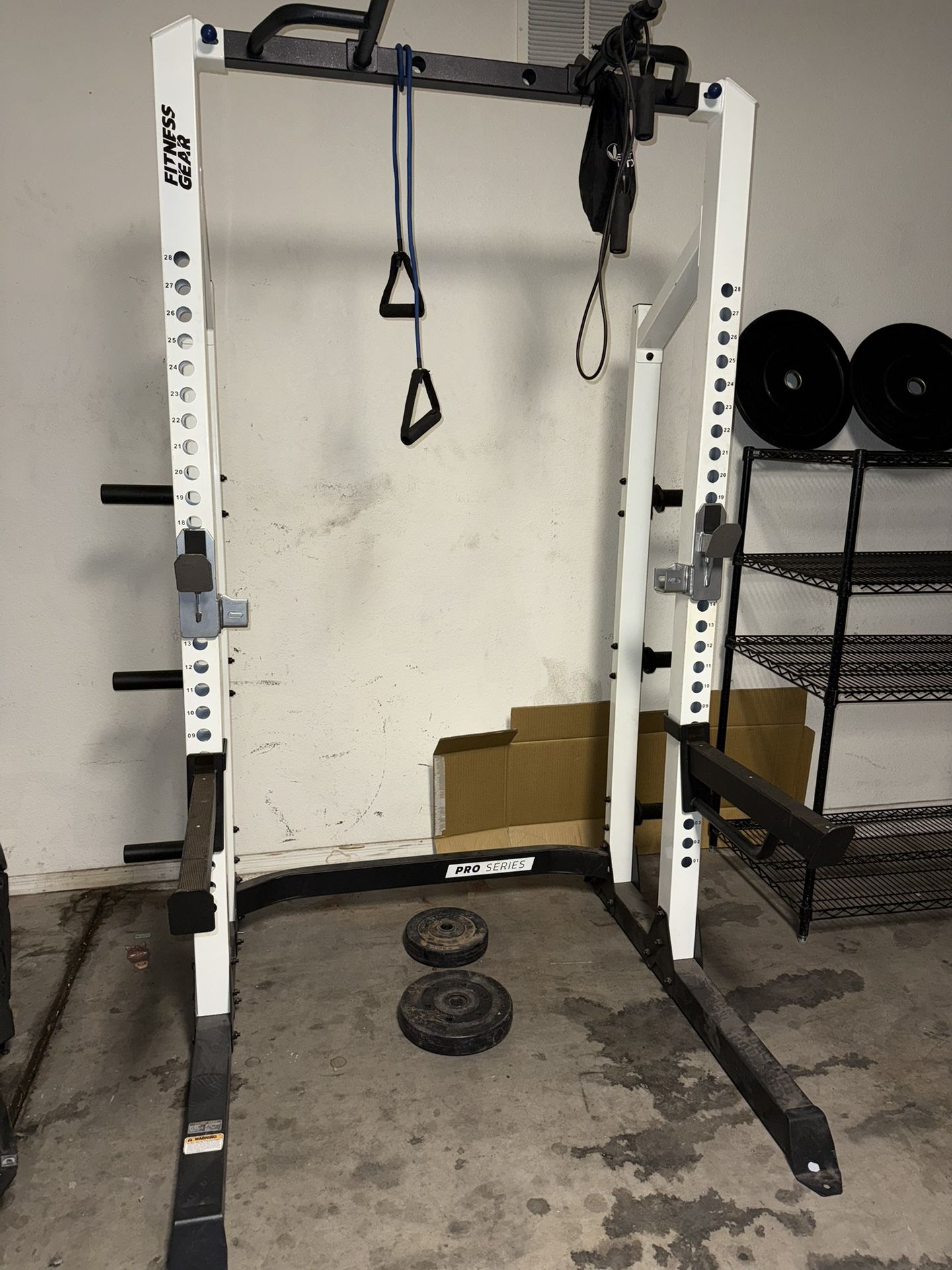 Fitness Gear Pro Half Rack/Bench/Olympic Barbells and Weights Bundle