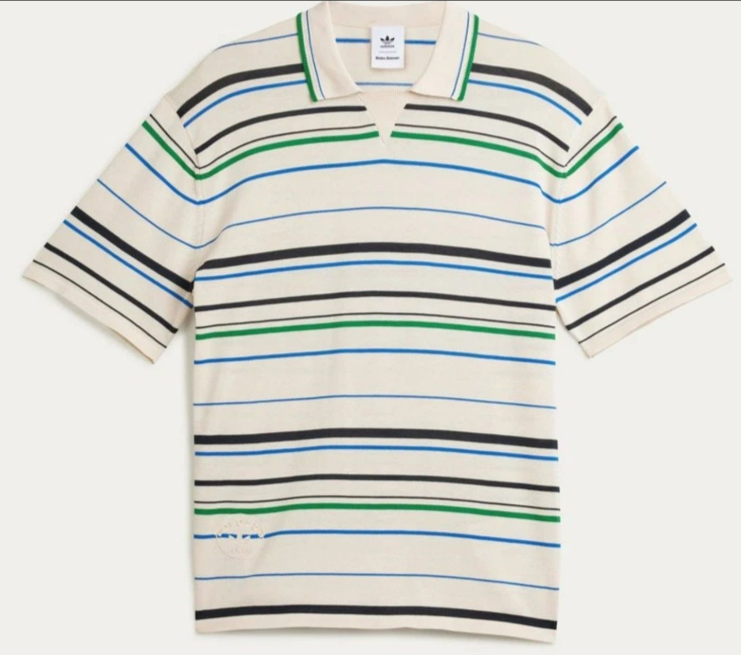 Adidas x Wales Bonner Knit Striped Polo Shirt White Green Blue Men Size Large JM8203