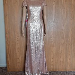 NWT Rose/Gold Blush Pink Sequinned Fitted Floorlength Formal/ Prom Gown Sz 6