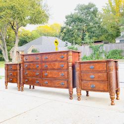 Solid Wood 8-Drawer Dresser with Mirror And 2 Night Stands 