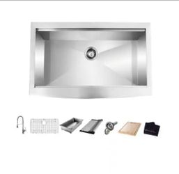 Glacier Bay
Zero Radius 33 in. Apron-Front Single Bowl 18 Gauge Stainless Steel Workstation Kitchen Sink with Spring Neck Faucet