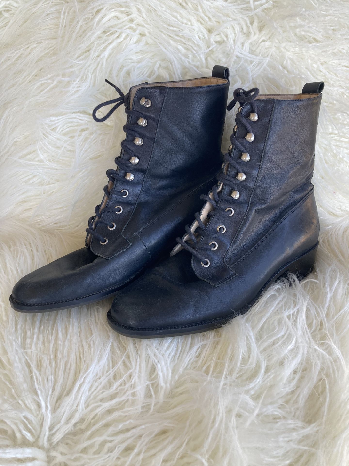 Enzo Angiolini Sz 6.5 Black Leather Lace Up Boots