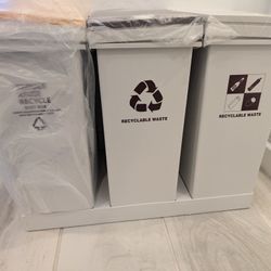 6 Gallon (24L) Polypropylene Trash Can, 12L x 3 Compartment, Detachable Body Design, Press-Open Lid, Wheeled, Kitchen

