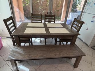 6-Piece Dark Wood Dining Set with Bench
