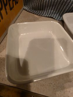 Pair of White Square Bakers, Stoneware, Portugal