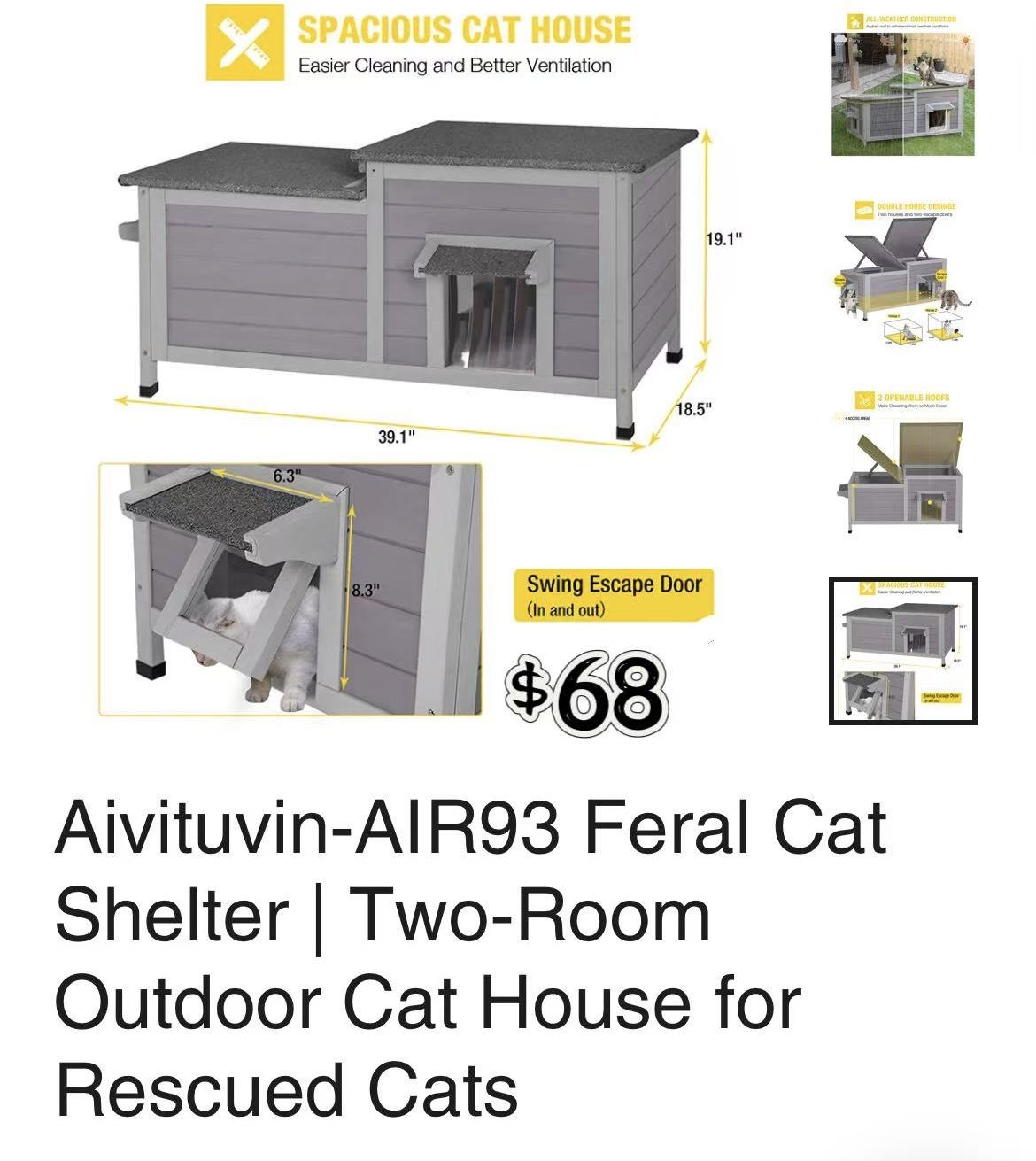 🥨Aivituvin-AIR93 Feral Cat Shelter | Two-Room Outdoor Cat House for Rescued Cats