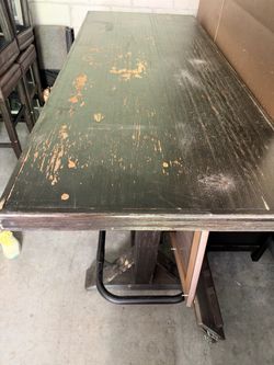 Large Wood Table with Distressed Green Paint