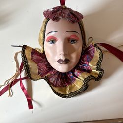 1980’s Porcelain Wall Face Arlequín Carnival Venetian Female Face 
