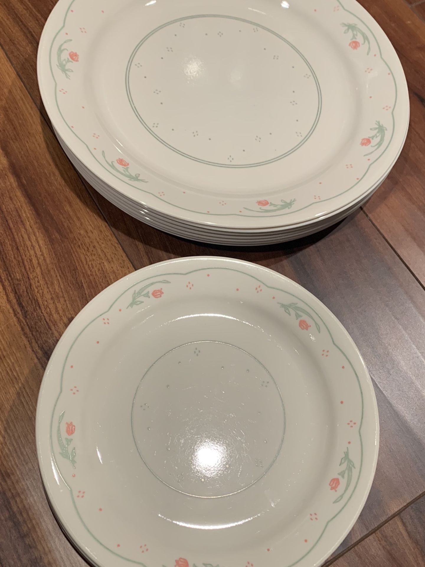 Seven Corelle 10” Diameter dinner Plates And Matching Eight 7”plates !