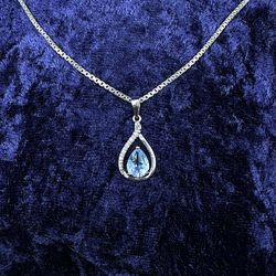 Sterling Silver Blue Topaz Pendant Necklace