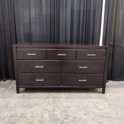 Dark Espresso Seven-Drawer Dresser with Silver Pulls