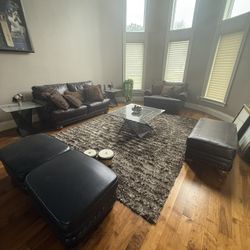 Leather Sofa Set With 3 Tables