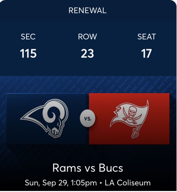 Selling 2 Tickets, Rams vs Bucs