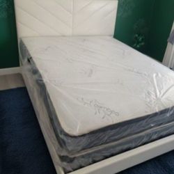 New Queen Size Bed Frame With Mattress And Box Spring Set // BED Set Cama Queen Nueva 