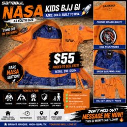🔥 SANABUL NASA KIDS BJJ GI – ORANGE (RARE) 🥋🚀 Size: K3 Youth | Full Set (Jacket + Pants)