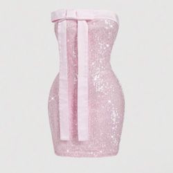 Strapless Sequined Bow Dress