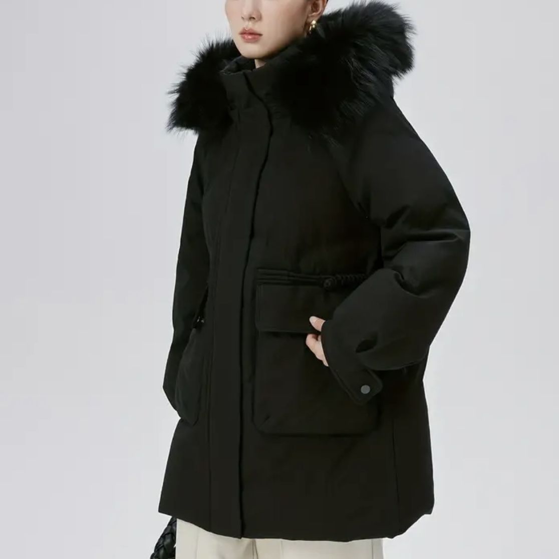 Real raccoon fur collar down winter jacket coat parka puffer trench coat bomber