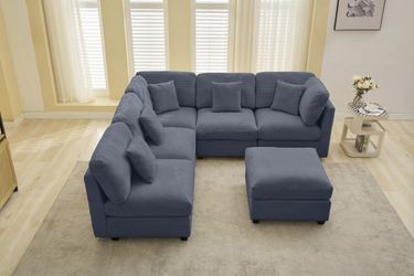 6pc Modular Sectional Sofa Couch with Ottoman