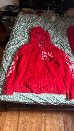 Red Fuzzy Graphic Hoodie and pants set
