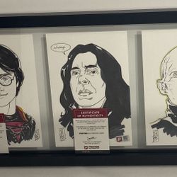Iconic Cartoonist Tom Hodges Original Drawings Of Harry Potter, Voldemort , And Proffessor Snape! All Signed And Authenticated!